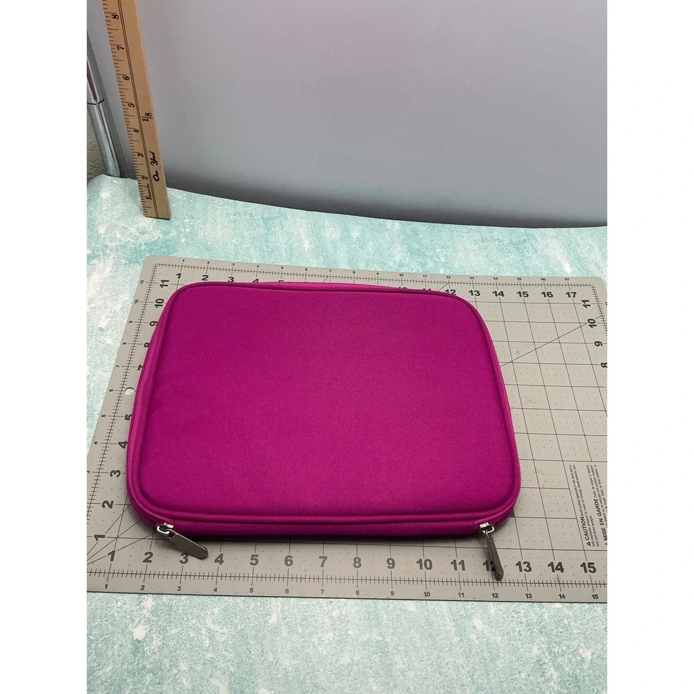 Pink Canvas Tablet Sleeve Organizer Case Universal 11 Inch Padded Zip Folio 001